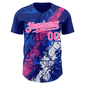 Custom Royal Pink-White 3D Pattern Design Splash Authentic Baseball Jersey