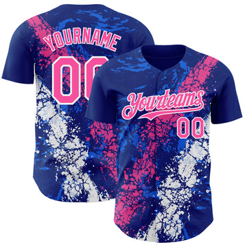 Custom Royal Pink-White 3D Pattern Design Splash Authentic Baseball Jersey