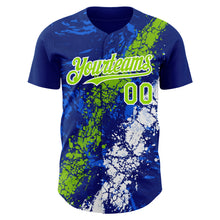 Charger l'image dans la galerie, Custom Royal Neon Green-White 3D Pattern Design Splash Authentic Baseball Jersey
