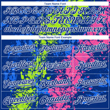 Load image into Gallery viewer, Custom Royal Neon Green Pink-White 3D Pattern Design Splash Authentic Baseball Jersey
