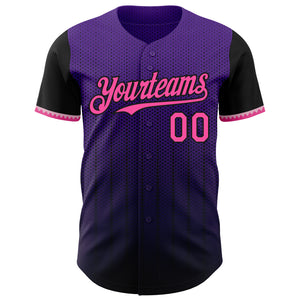 Custom Purple Pink-Black 3D Pattern Design Gradient Geometric Shape Authentic Baseball Jersey