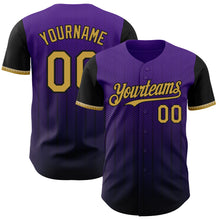 Load image into Gallery viewer, Custom Purple Old Gold-Black 3D Pattern Design Gradient Geometric Shape Authentic Baseball Jersey

