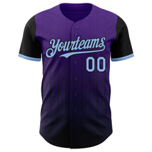 Load image into Gallery viewer, Custom Purple Light Blue-Black 3D Pattern Design Gradient Geometric Shape Authentic Baseball Jersey
