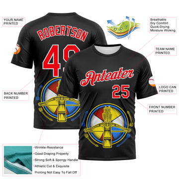 Custom Black Fire Red-White 3D Pattern Design Arrow Archery Bow Target Performance T-Shirt