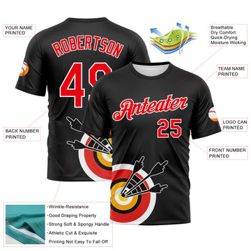 Custom Black Fire Red-White 3D Pattern Design Arrow Archery Bow Target Performance T-Shirt