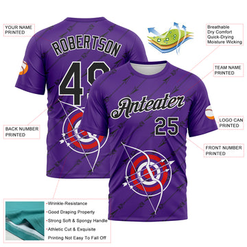 Custom Purple Black-White 3D Pattern Design Arrow Archery Bow Target Performance T-Shirt