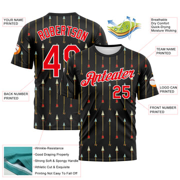 Custom Black Fire Red-White 3D Pattern Design Arrow Archery Bow Target Performance T-Shirt