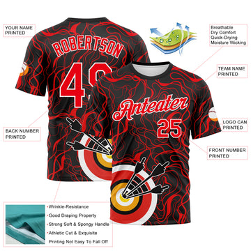 Custom Black Fire Red-White 3D Pattern Design Arrow Archery Bow Target Performance T-Shirt