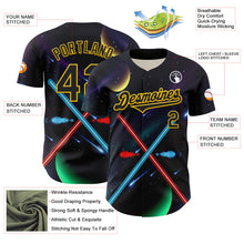 Charger l&#39;image dans la galerie, Custom Black Yellow 3D Pattern Design Outer Space Light Swords Authentic Baseball Jersey
