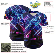Charger l&#39;image dans la galerie, Custom Blue Dark Purple-Sky Blue 3D Pattern Design Outer Space Light Swords American Flag Authentic Baseball Jersey
