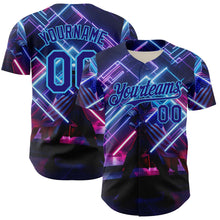 Charger l&#39;image dans la galerie, Custom Blue Dark Purple-Sky Blue 3D Pattern Design Outer Space Light Swords American Flag Authentic Baseball Jersey
