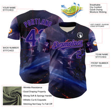 Charger l&#39;image dans la galerie, Custom Blue Dark Purple-Medium Purple 3D Pattern Design Outer Space Starships Authentic Baseball Jersey
