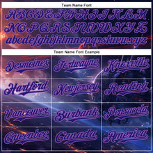 Charger l&#39;image dans la galerie, Custom Blue Dark Purple-Medium Purple 3D Pattern Design Outer Space Starships Authentic Baseball Jersey
