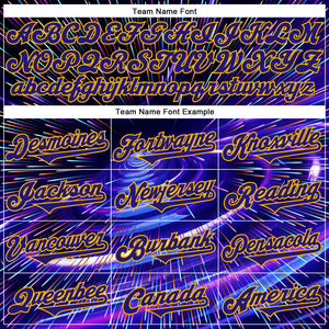 Custom Blue Dark Purple-Gold 3D Pattern Design Outer Space Time Travel Authentic Baseball Jersey