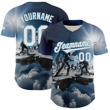 Custom Blue White-Shadow Blue 3D Pattern Design Outer Space Light Swords Authentic Baseball Jersey