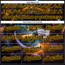 Charger l&#39;image dans la galerie, Custom Black Gold 3D Pattern Design Outer Space Light Swords Starships Authentic Baseball Jersey

