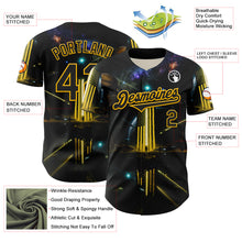 Charger l&#39;image dans la galerie, Custom Black Gold 3D Pattern Design Outer Space Light Swords American Flag Authentic Baseball Jersey
