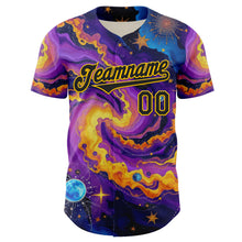 Charger l&#39;image dans la galerie, Custom Purple Black-Yellow 3D Pattern Design Outer Space Galaxy Authentic Baseball Jersey
