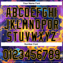 Charger l&#39;image dans la galerie, Custom Purple Black-Yellow 3D Pattern Design Outer Space Galaxy Authentic Baseball Jersey
