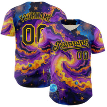 Charger l&#39;image dans la galerie, Custom Purple Black-Yellow 3D Pattern Design Outer Space Galaxy Authentic Baseball Jersey
