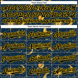 Custom Blue Black-Yellow 3D Pattern Design Outer Space Galaxy Solar Authentic Baseball Jersey