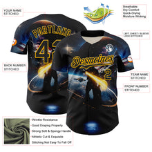 Charger l&#39;image dans la galerie, Custom Black Gold 3D Pattern Design Outer Space Light Swords American Flag Authentic Baseball Jersey
