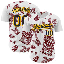 Load image into Gallery viewer, Custom White Black Crimson-Gold 3D Polynesian Style Tiki Culture Islander Authentic Baseball Jersey
