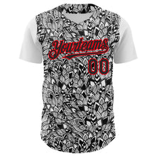 Load image into Gallery viewer, Custom White Black-Fire Red 3D Polynesian Style Islander Authentic Baseball Jersey
