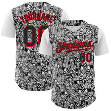 Load image into Gallery viewer, Custom White Black-Fire Red 3D Polynesian Style Islander Authentic Baseball Jersey
