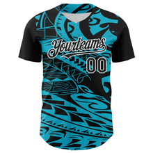 Load image into Gallery viewer, Custom Black Lakes Blue-White 3D Polynesian Style Islander Authentic Baseball Jersey
