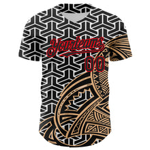 Load image into Gallery viewer, Custom White Black Old Gold-Fire Red 3D Polynesian Style Islander Authentic Baseball Jersey
