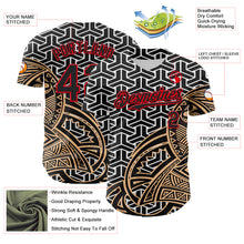 Load image into Gallery viewer, Custom White Black Old Gold-Fire Red 3D Polynesian Style Islander Authentic Baseball Jersey
