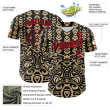 Charger l&#39;image dans la galerie, Custom Black Vegas Gold-Fire Red 3D Polynesian Style Islander Authentic Baseball Jersey
