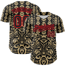 Charger l&#39;image dans la galerie, Custom Black Vegas Gold-Fire Red 3D Polynesian Style Islander Authentic Baseball Jersey
