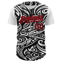 Charger l&#39;image dans la galerie, Custom Black White-Fire Red 3D Polynesian Style Islander Authentic Baseball Jersey
