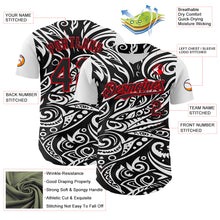 Charger l&#39;image dans la galerie, Custom Black White-Fire Red 3D Polynesian Style Islander Authentic Baseball Jersey
