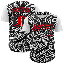 Charger l&#39;image dans la galerie, Custom Black White-Fire Red 3D Polynesian Style Islander Authentic Baseball Jersey
