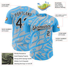 Load image into Gallery viewer, Custom Sky Blue Black Silver-White 3D Polynesian Style Islander Authentic Baseball Jersey
