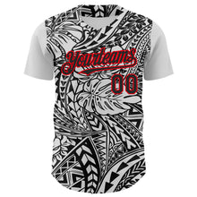 Charger l&#39;image dans la galerie, Custom Black White-Fire Red 3D Polynesian Style Islander Authentic Baseball Jersey
