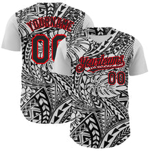 Charger l&#39;image dans la galerie, Custom Black White-Fire Red 3D Polynesian Style Islander Authentic Baseball Jersey
