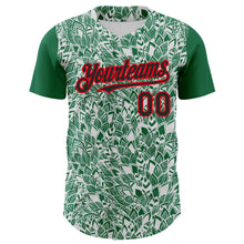 Load image into Gallery viewer, Custom White Black Kelly Green-Fire Red 3D Polynesian Style Islander Authentic Baseball Jersey
