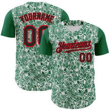 Load image into Gallery viewer, Custom White Black Kelly Green-Fire Red 3D Polynesian Style Islander Authentic Baseball Jersey
