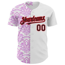 Load image into Gallery viewer, Custom White Black Purple-Fire Red 3D Polynesian Style Islander Authentic Baseball Jersey
