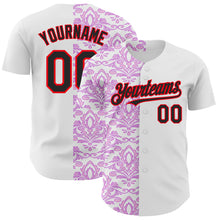 Load image into Gallery viewer, Custom White Black Purple-Fire Red 3D Polynesian Style Islander Authentic Baseball Jersey
