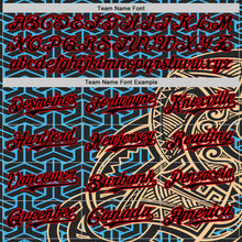 Load image into Gallery viewer, Custom Black Sky Blue Old Gold-Fire Red 3D Polynesian Style Islander Authentic Baseball Jersey
