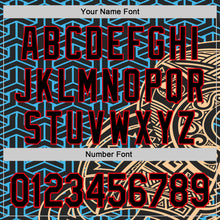 Load image into Gallery viewer, Custom Black Sky Blue Old Gold-Fire Red 3D Polynesian Style Islander Authentic Baseball Jersey
