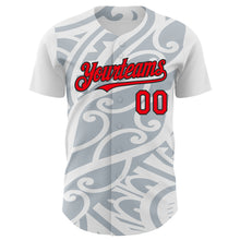 Load image into Gallery viewer, Custom White Fire Red Silver-Black 3D Polynesian Style Islander Authentic Baseball Jersey
