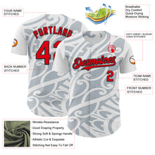 Load image into Gallery viewer, Custom White Fire Red Silver-Black 3D Polynesian Style Islander Authentic Baseball Jersey
