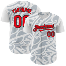 Load image into Gallery viewer, Custom White Fire Red Silver-Black 3D Polynesian Style Islander Authentic Baseball Jersey
