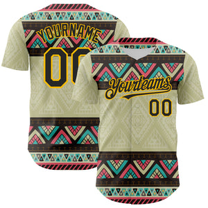 Custom Green Black-Gold 3D Polynesian Style Islander Authentic Baseball Jersey